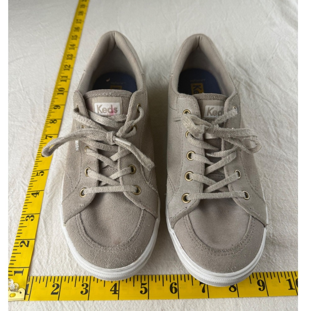 Keds Suede Sneakers Women Size 8 Gray Lace Up Low Top Gold Eyelets Casual Shoe